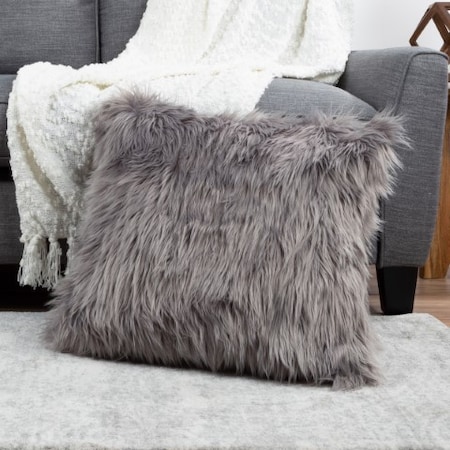 Hastings Home 22-Inch Square Faux Fur Pillow, Gray 192578BEK